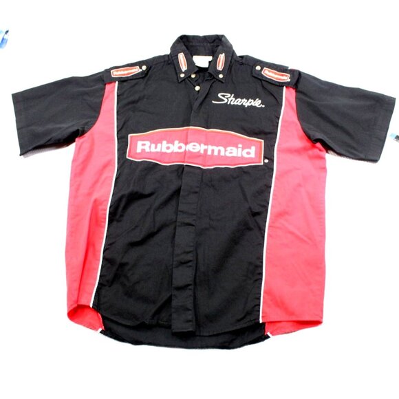 Team Caliber Crew Issued Racing Shirt Sharpie & Rubbermaid Logos Black/Red Cotto - Picture 1 of 7